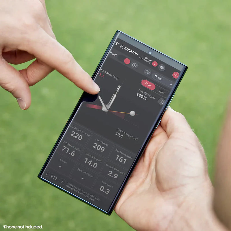 Golfzon WAVE launch monitor performance metrics displayed on smartphone app