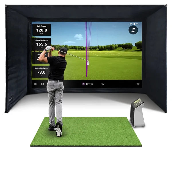 Garmin Approach R50 full simulator package — enclosure, impact screen, hitting mat and R50