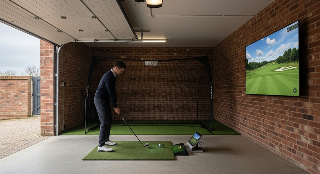 Golf simulator without a projector using a side-mounted TV and hitting net — featured image