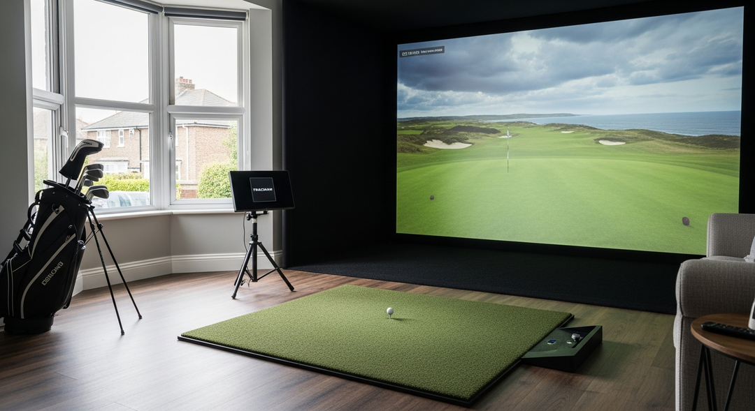 Left-handed and right-handed golfers sharing one home golf simulator setup — featured image