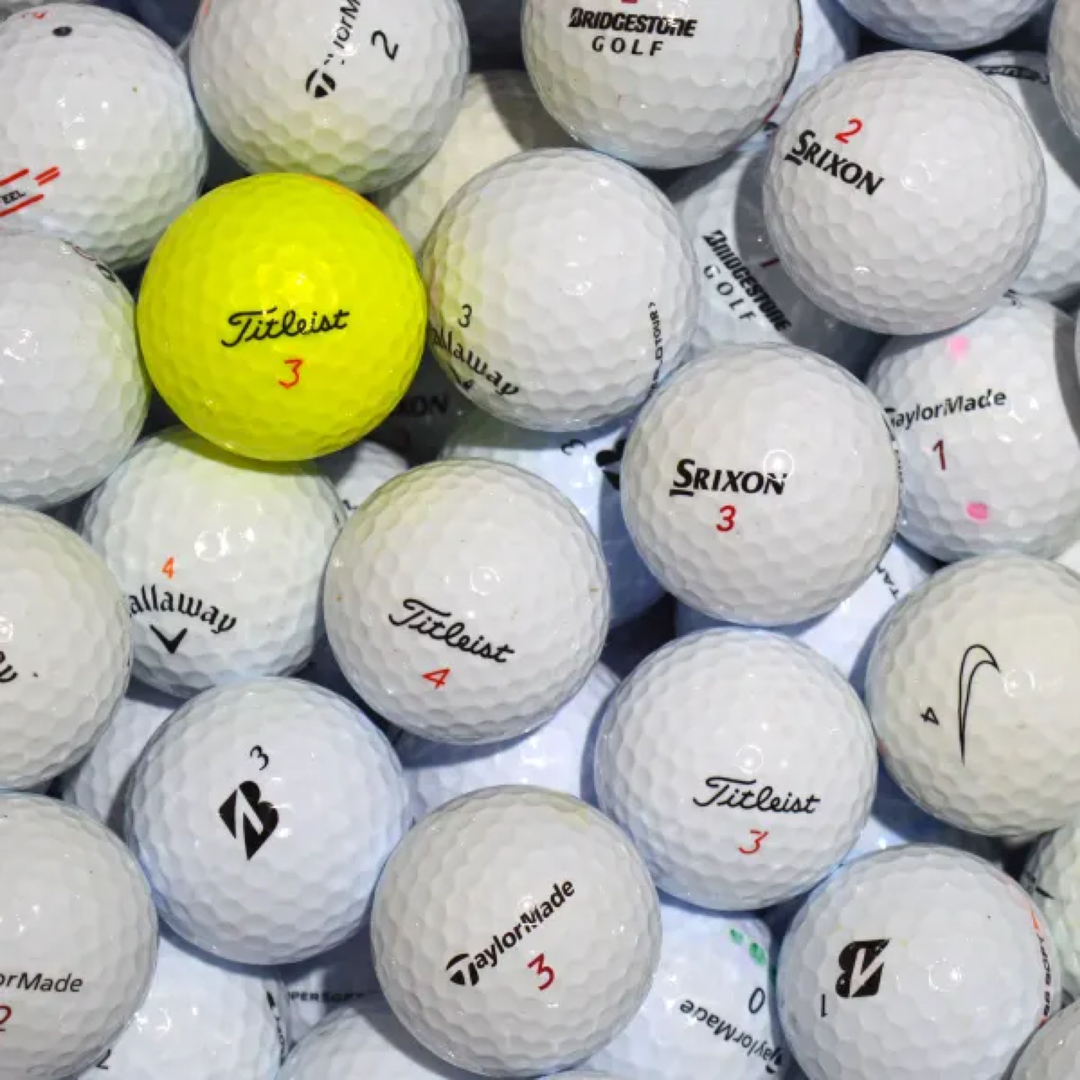 Mixed premium-brand practice golf balls including Titleist, Srixon and TaylorMade