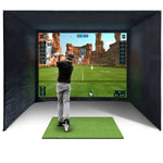 SimSpace SIM 6 golf simulator enclosure complete setup in a home garage