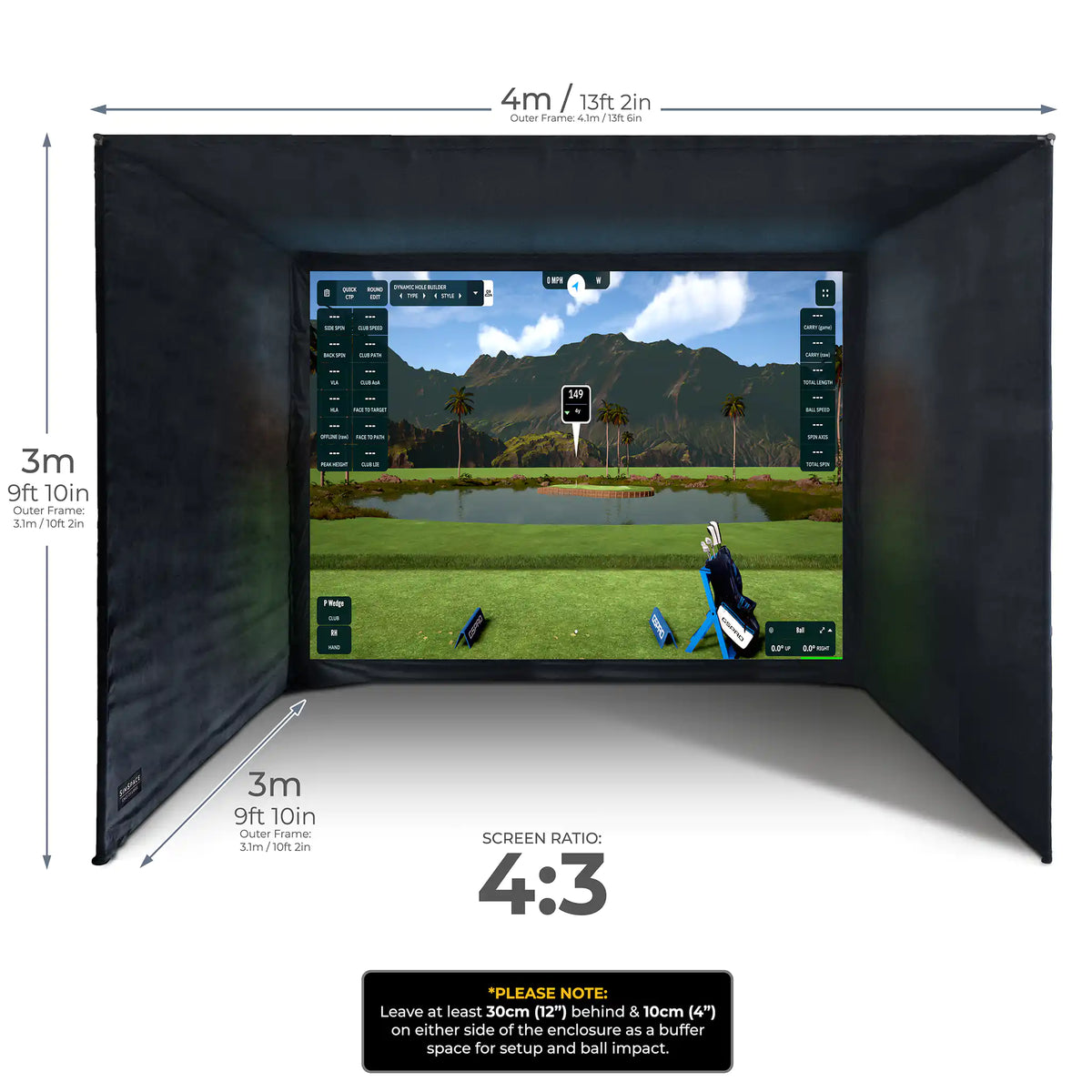 SimSpace Sim 6 dimensions: 4m wide, 3m high, 3m deep