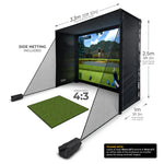 SimSpace golf simulator enclosure range of sizes with room dimension requirements