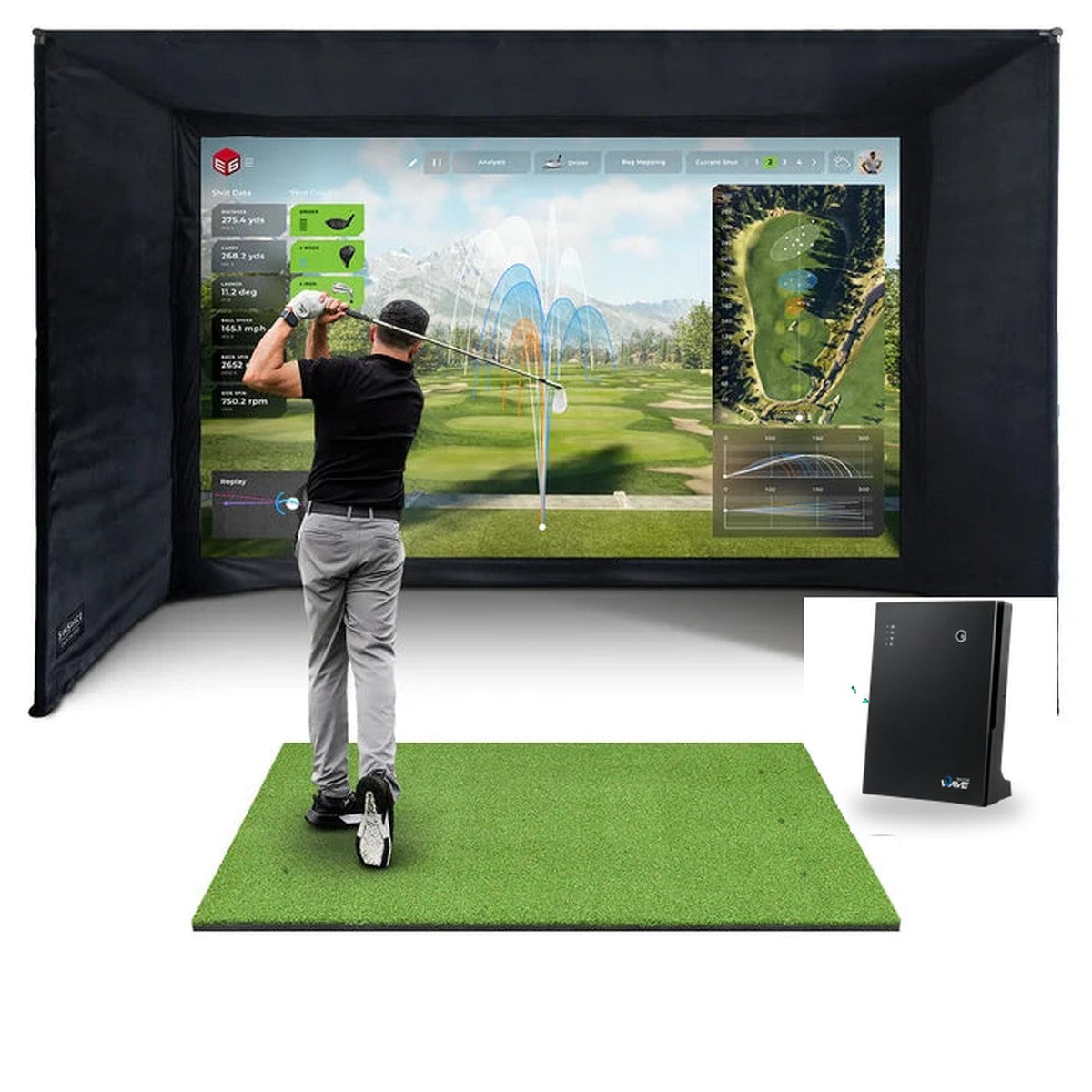 Golfzon WAVE Home Golf Simulator Full Package — SimSpace enclosure with launch monitor