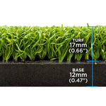Premium standard golf hitting turf mat close-up profile showing realistic grass texture
