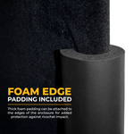 Protective foam padding cushioning on SimSpace golf simulator enclosure frame