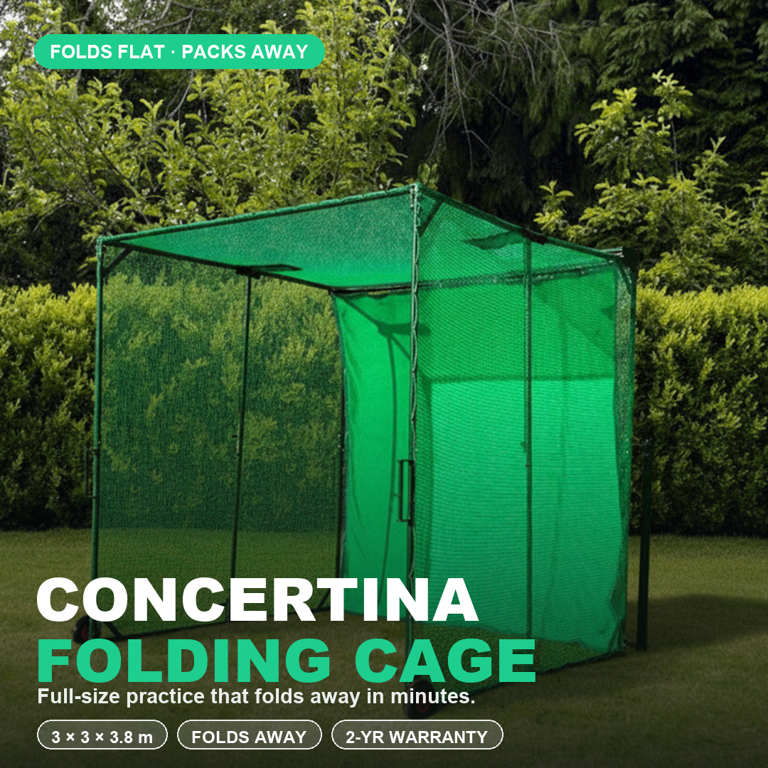 Concertina Folding Golf Cage & Hitting Mat Bundle — folds flat when not in use