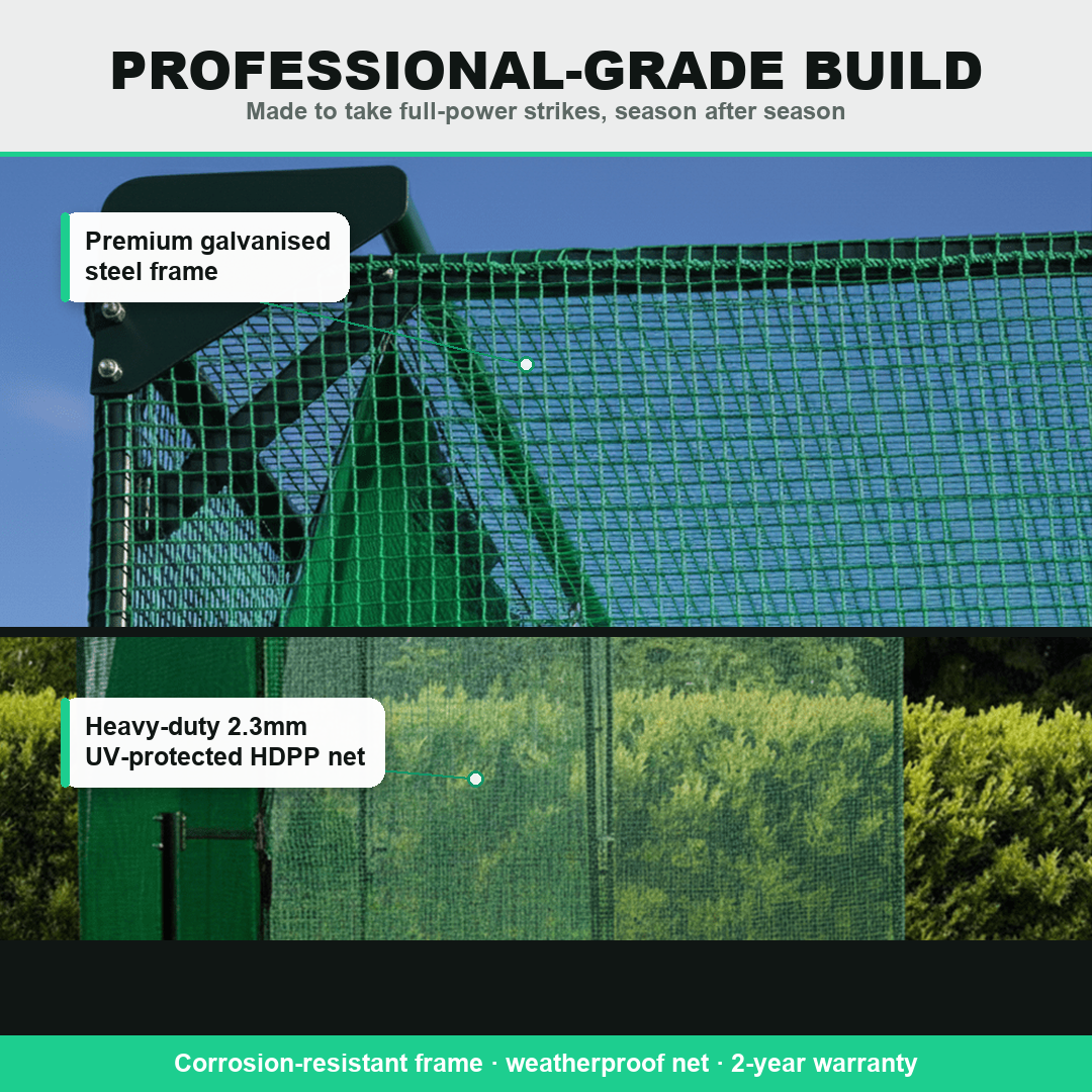 Concertina golf cage build quality — galvanised steel frame and UV-protected net