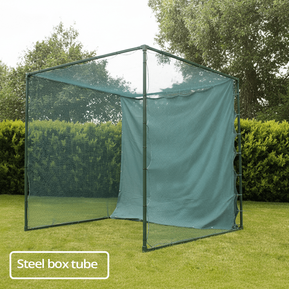 linkscube Pro | Golf Cage (3m x 3m) Steel Box Tubes Archery Grade Baffle Net - Open Golfer