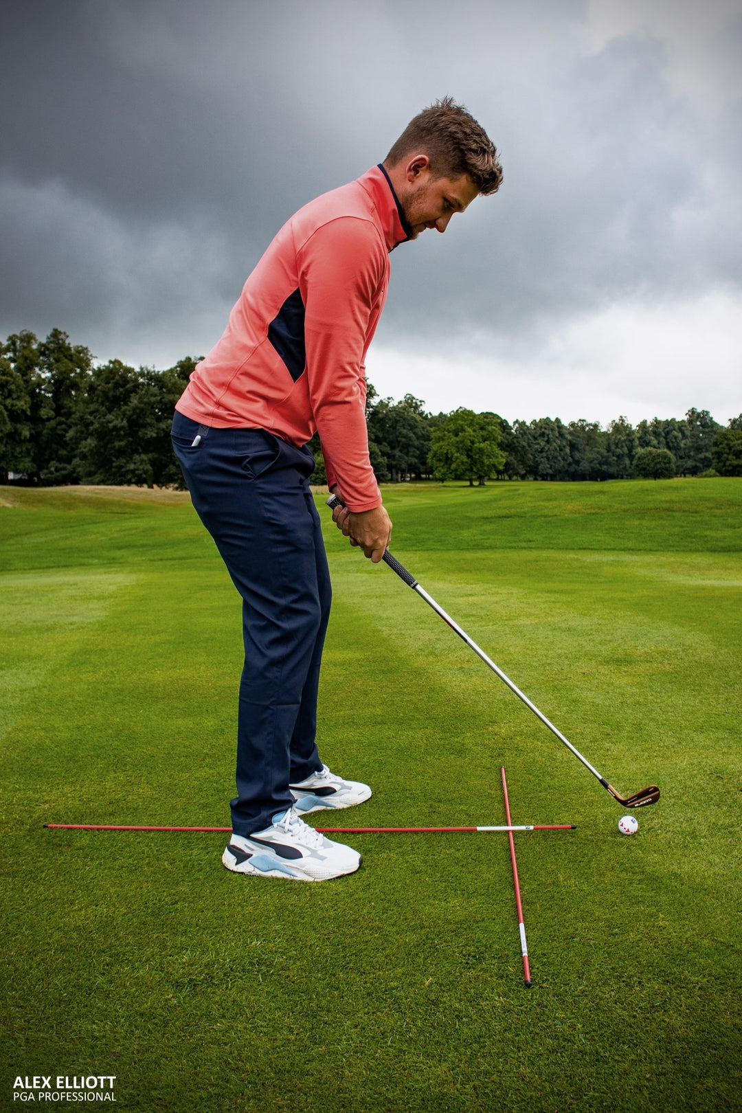 Lightweight alignment sticks designed for use with indoor and outdoor golf nets