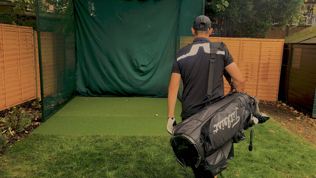 Premium linkscube golf practice net enclosure installed in UK garden