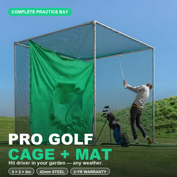 Pro Golf Cage & Hitting Mat Bundle