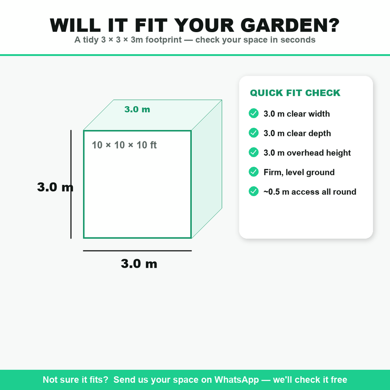 Pro Golf Cage dimensions — 3m x 3m x 3m, will it fit your garden