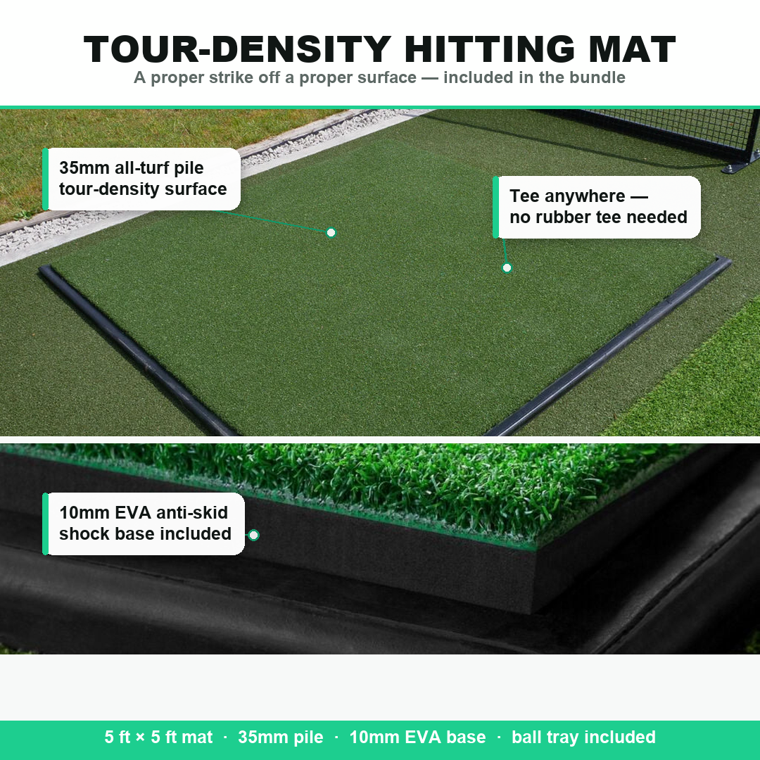 Tour-density hitting mat included with the Pro Golf Cage