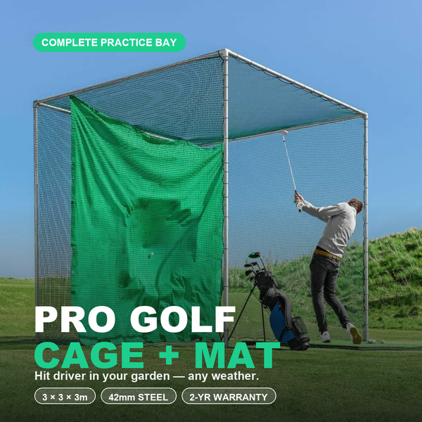 Pro Golf Cage & Hitting Mat Bundle