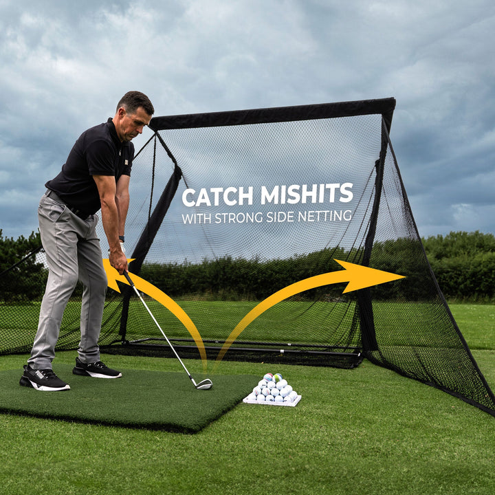 Catch mishits using the SimSpace Deluxe Wide Golf Practice Net