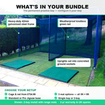 What's in the Socketed Pro Golf Cage bundle — 42mm frame, ground sockets, knotless net